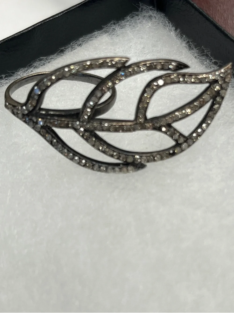 Pave Leaf-Design Ring in Dark Silver with Champagne Diamond Accents